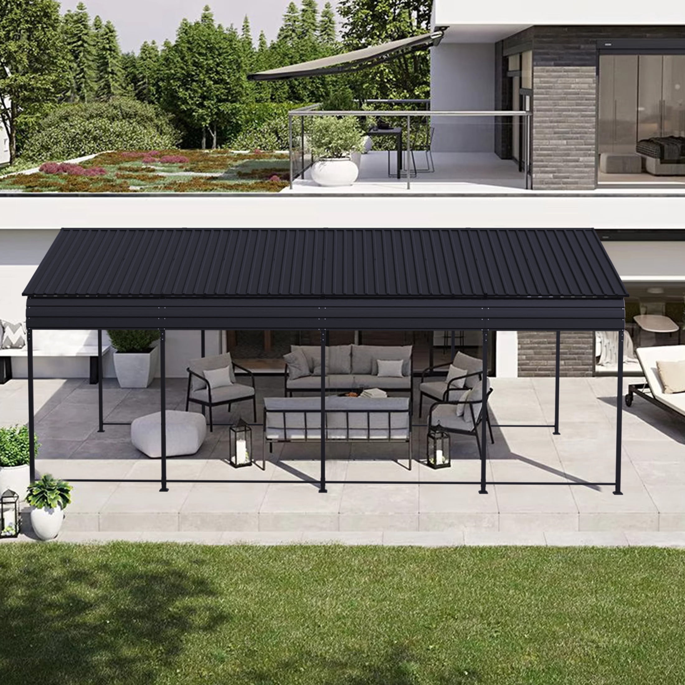 Noble House 12 x 20 FT Heavy Duty Metal Carport with Galvanized Steel Roof, Reinforced Base, Anthracite