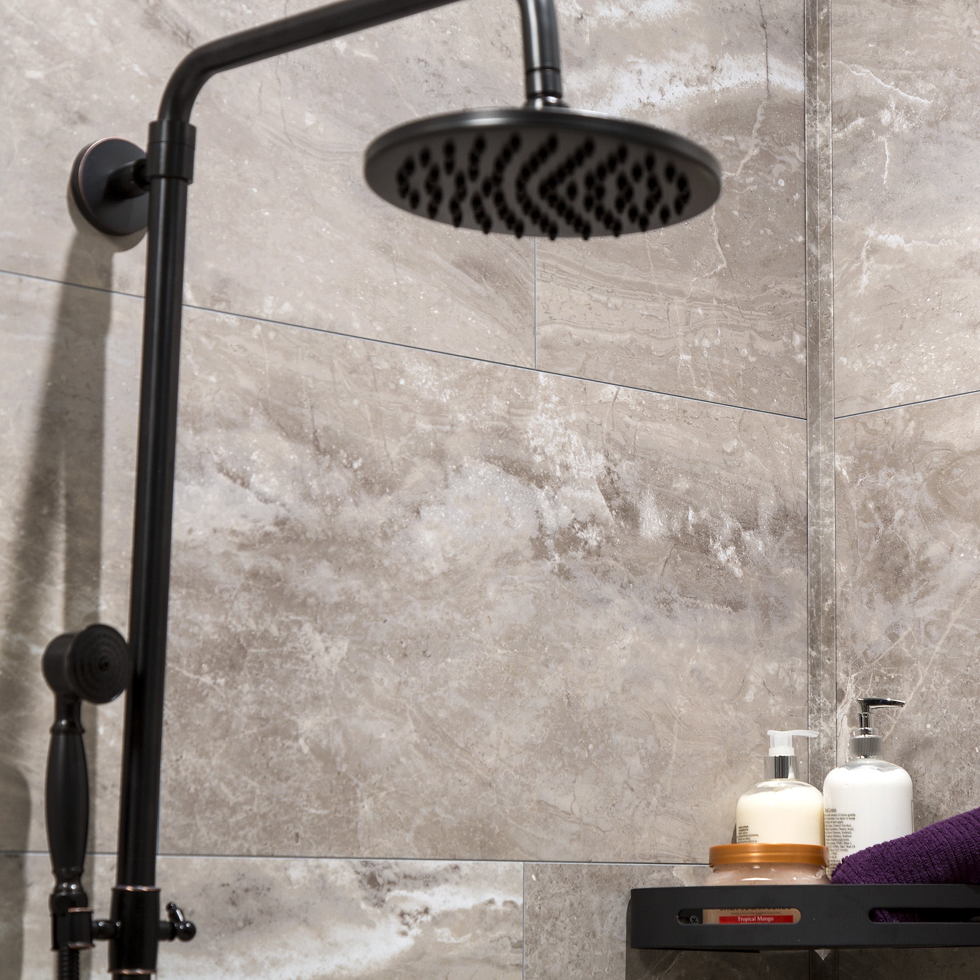 Palisade 25.6in x 14.8in Vinyl Wall Tile Shower Kit in Carrara Marble