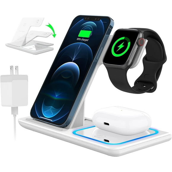 Cshidworld Estación de Carga Inalámbrica, 18W 3 en 1 Estación Charger, Soporte de Carga Rápida Dock para iWatch Series 11/10/9/8/7/6/SE/5/4/3, Compatible con iPhone 17/16 15 14 13 12 11 Pro Max/Samsu