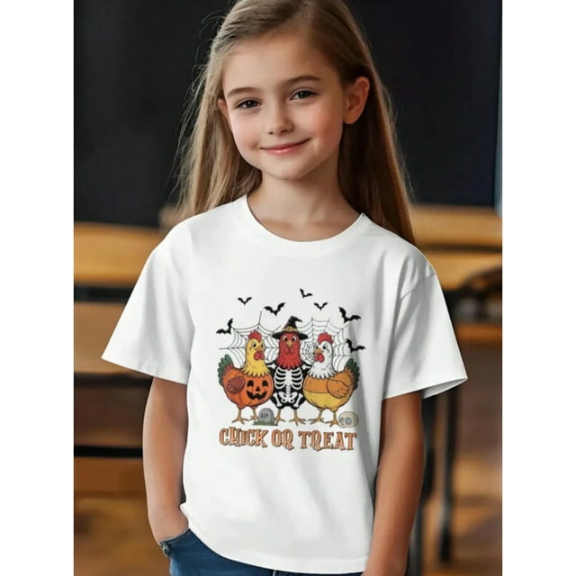 Funny Halloween Tee Chick Or Treat Halloween Chicken T-Shirt, 180g