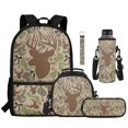 thumbnail image 2 of Aplkyhs Kids Backpack Set of 4 Camouflage Hunting Deer with Lunch Box Pencil Case and Water Bottle Carrier Includes Schoolbag with Front Pocket Elementary School Boys and Girls, 2 of 7