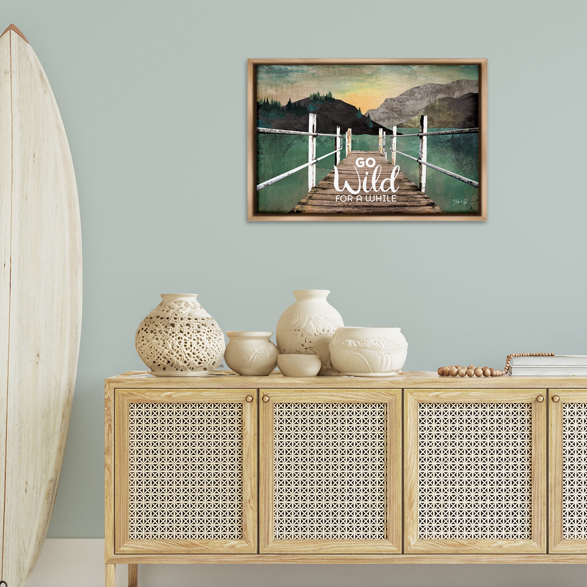 Stupell Industries Go Wild Rustic Phrase Landscape Painting Brown Floater Framed Canvas Art Print Wall Art, 31 x 21