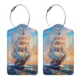 thumbnail image 3 of Naloa Sailing Ship Ocean Sunset Luggage Tag for Suitcase Leather Baggage Tag with Stainless Steel Loop Privacy Cover for Women Men Girls-1, 3 of 5