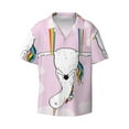 thumbnail image 4 of Uemuo Aerial Yoga for Unicorn Pattern Cotton Linen Short Sleeve Shirts,Casual Lightweight Button Down Shirts,Vacation Beach Summer Tops-4X-Large, 4 of 7