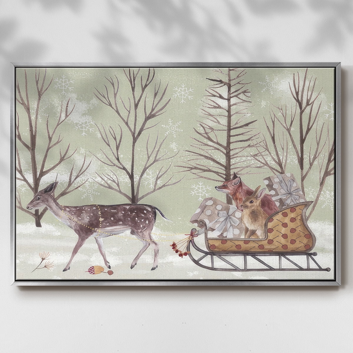 Christmas Time II - Framed Gallery Wrapped Holiday Canvas - 27 x 41 - Silver Frame