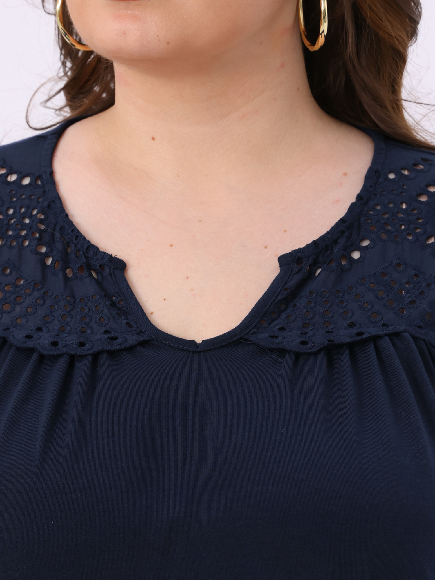 DARING DIVA Plus Size Eyelet Hollow Out Notched V Neck Midi Dress 3X Dark Blue
