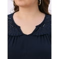 thumbnail image 5 of DARING DIVA Plus Size Eyelet Hollow Out Notched V Neck Midi Dress 1X Dark Blue, 5 of 6