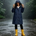 thumbnail image 3 of Zpanxa Womens Winter Jackets Long Hooded Waterproof Raincoat Striped Lined Lightweight Windbreaker Outdoor Jacket with Pockets Casual Travel, 3 of 7