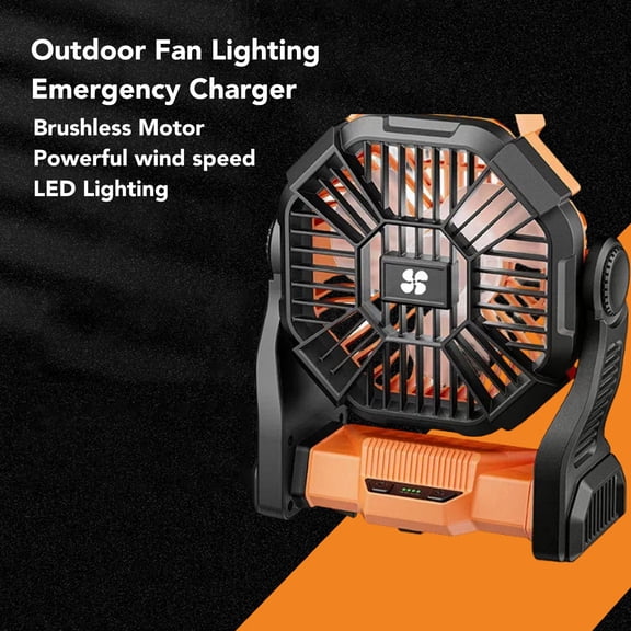 Outdoor Camping Fan Professional Efficient USB Rechargeable Tent Fan Camping Fan with LED Lantern for Camping Outdoor Orange