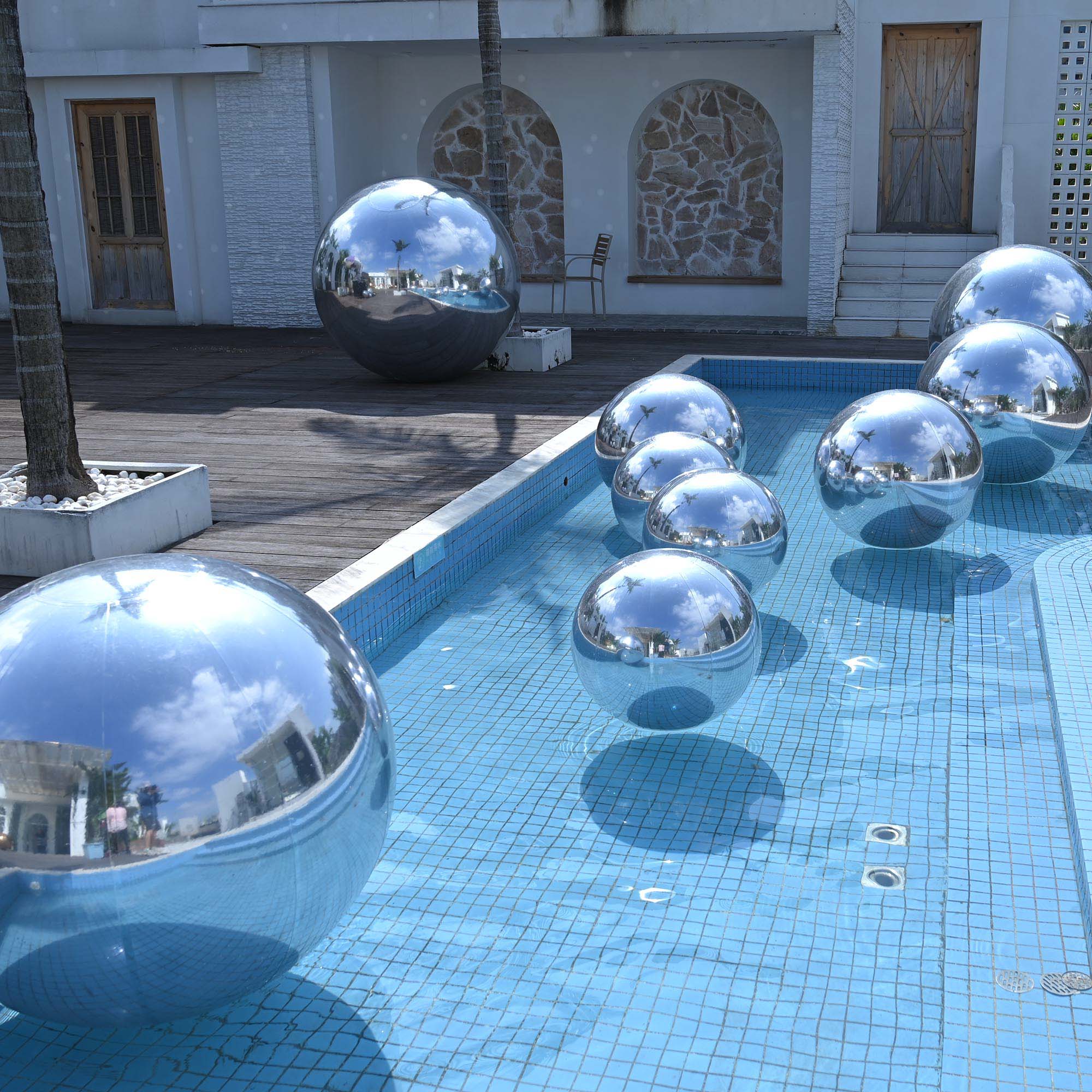 Yescom 20" Big Shiny Inflatable Mirror Ball Giant Reusable PVC Balloon for Large Disco Party Wedding Event Stage Decoration Silver