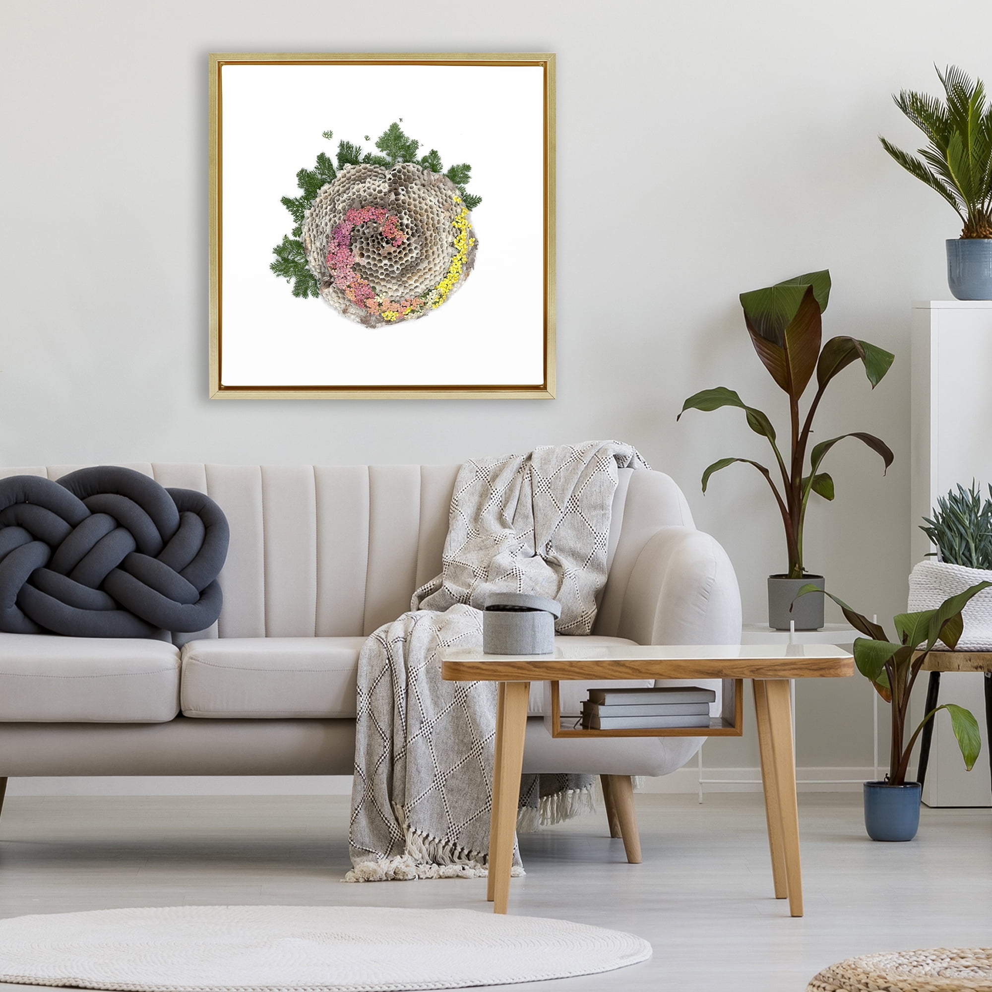 Stupell Industries Honeycomb with Botanicals Gold Framed Floater Canvas Wall Art, design by Beth Adoette