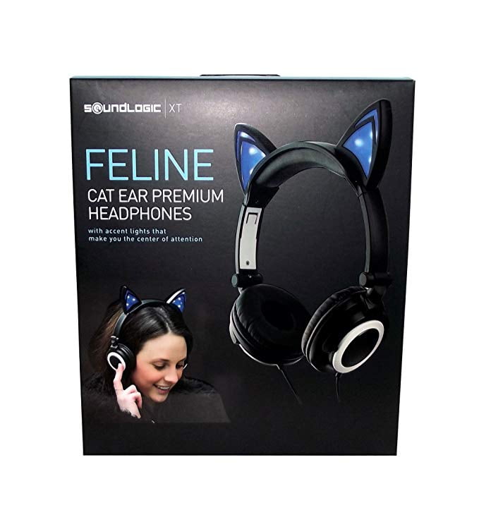 SoundLogic Feline Cat Ear Headphones (Black) Walmart.com