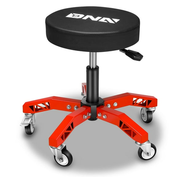 DNA Motoring Heavy Duty Adjustable Height Mechanics Rolling Seat Garage Stool Work Shop Red