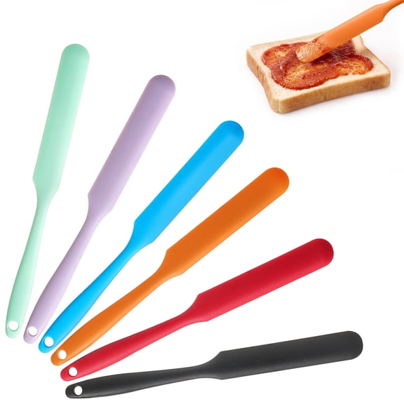 ARRITZ 6Pcs Silicone Jar Spatula,Non-Scratch Baking Spatula, Heat Resist Long Handle Spreaders for Jars & Bottles, Non-Stick Scrapers for Jam Mixing