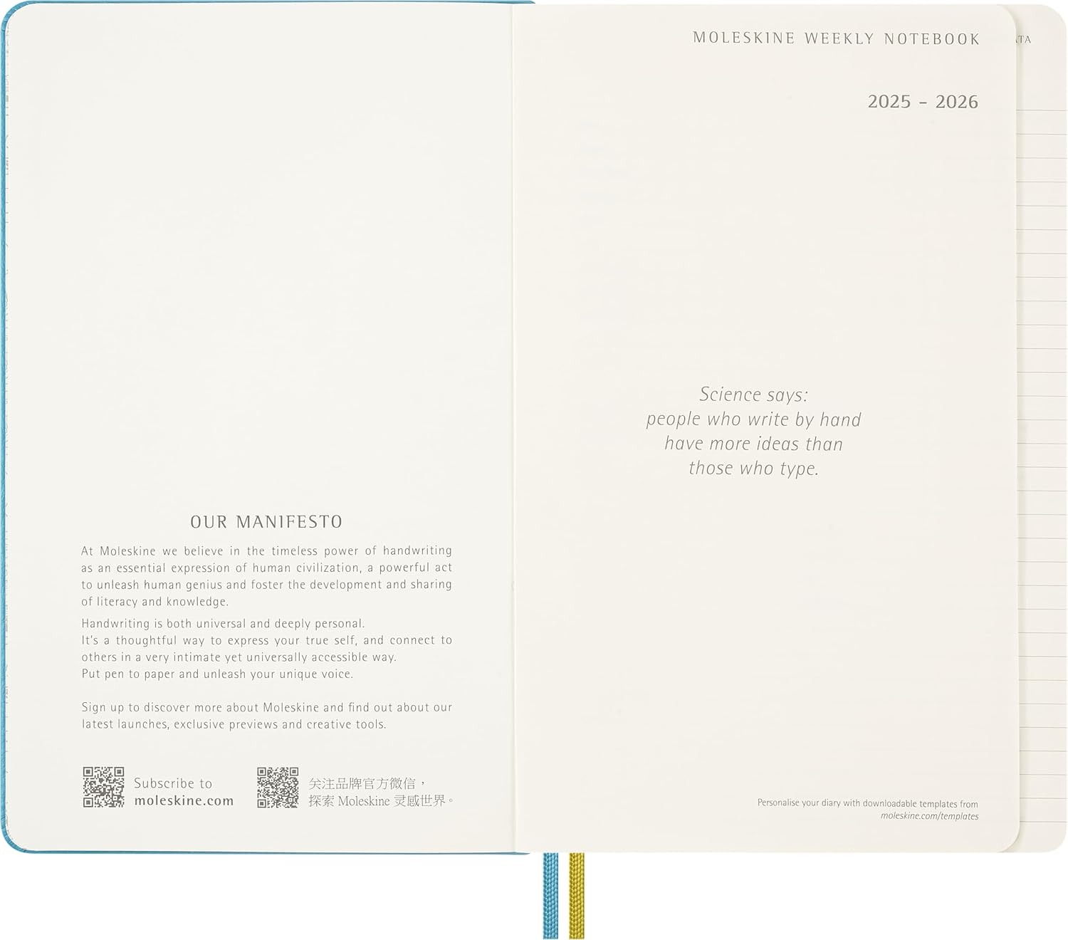 Moleskine Limited Edition Peanuts 'Charlie & Lucy' 18 Month 2025-2026 Weekly Planner, Hard Cover, Large (5" x 8.25"), Reef Blue, 208 pages