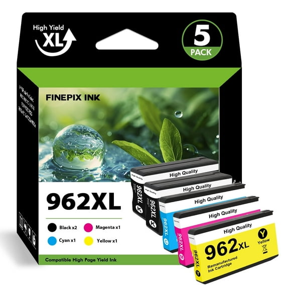 962XL Ink Cartridge Compatible for HP 962 XL 962 Printer Ink 5 Pack for OfficeJet Pro 9015 9020 9018 9025 9010 9018 9019 (2 x Black, Cyan, Magenta, Yellow)