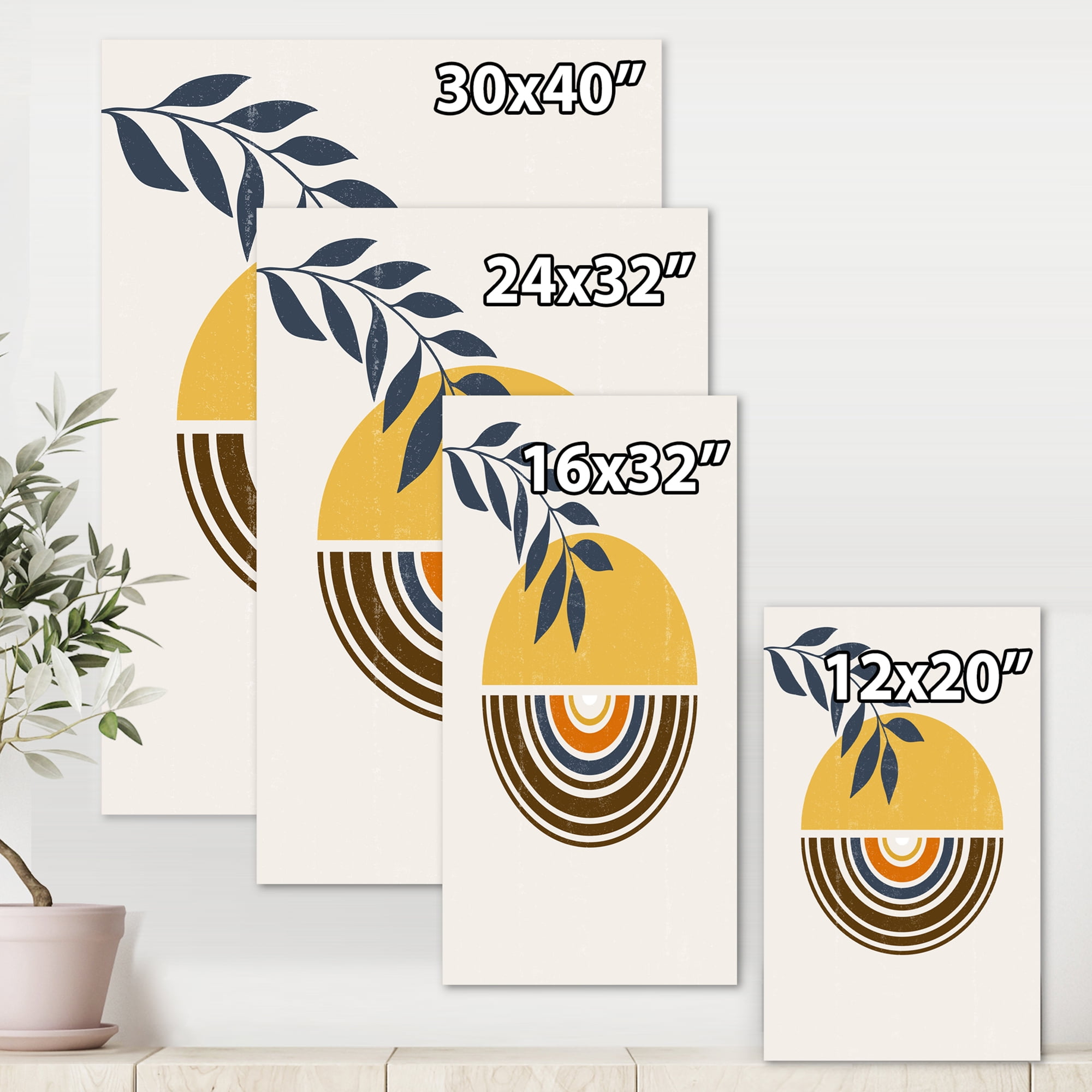 Designart ' Abstract Sun and Moon Leaves ' Modern Canvas Wall Art Print
