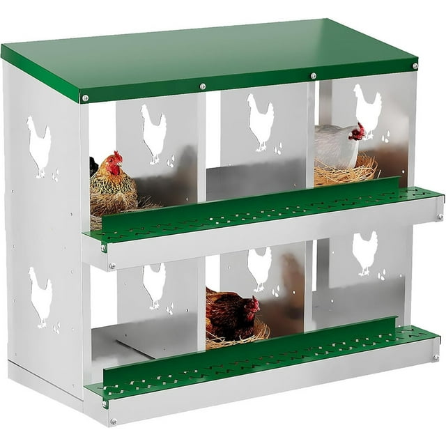 Chicken Nesting Box with Roll Out Egg Tray, Galvanized Steel Rustproof Laying Boxes for Hens, Chickens & Ducks, Ventilated & Easy-Clean Design