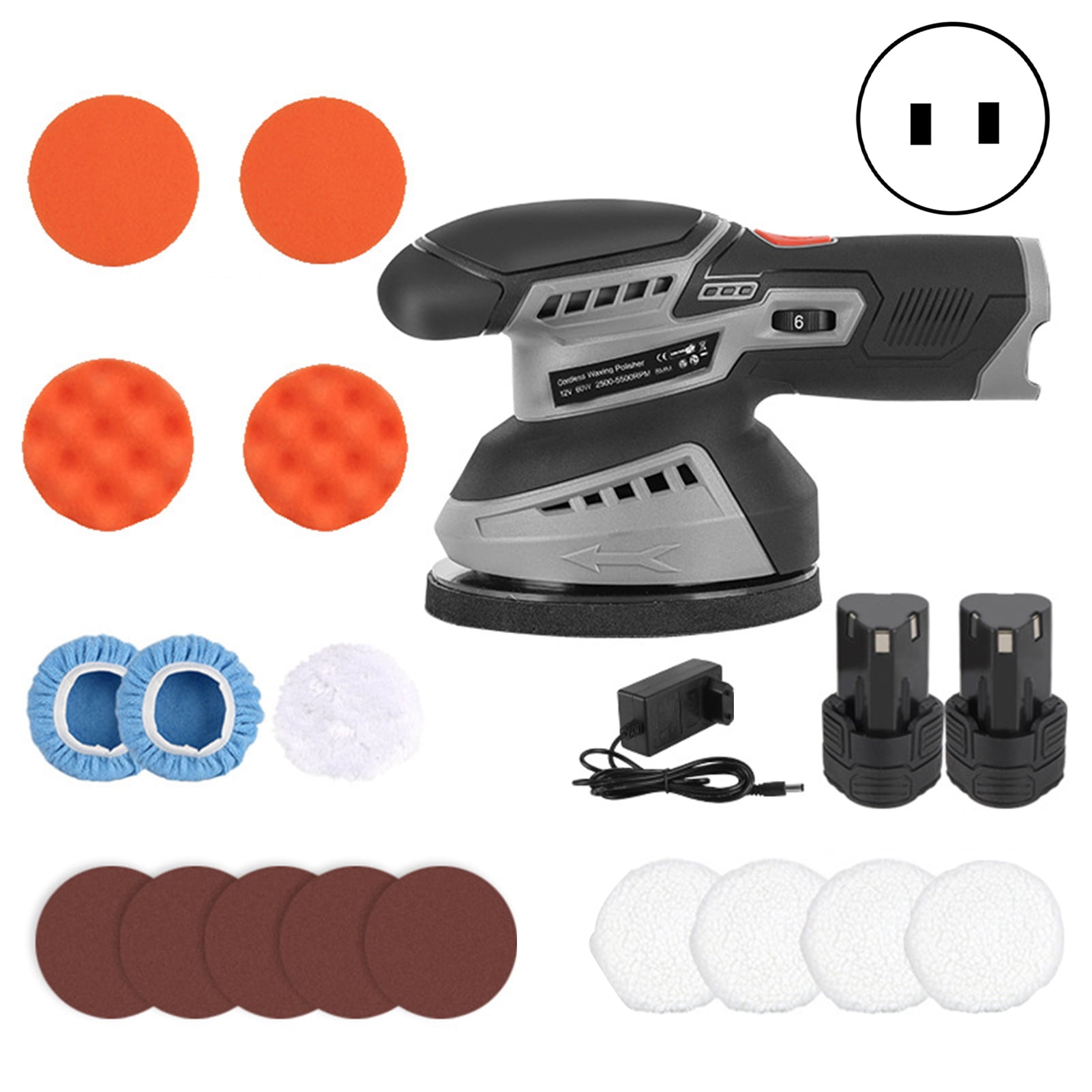 Happydeer Buffer Polisher, 12V 2.0Ah Batteries Cordless Car Polisher, Mini polisher with 6 Variable Speed for Car Detailing Polishing Waxing, 5250Rpm Cordless Car Buffer Polisher Kit