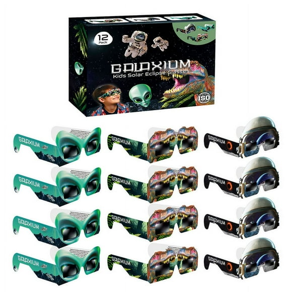 [12 Pack] Solar Eclipse Glasses for Boys - Mix Alien & Astronaut & Dinosaur Design