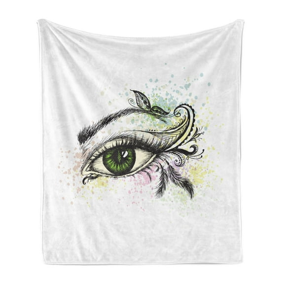 Eyebrow Soft Flannel Fleece Throw Blanket, Artwork in Floral and Ornamental Details Curls and Streaks Colorful Blots, Cozy Plush for Indoor and Outdoor Use, 50" x 70", Multicolor, by Ambesonne