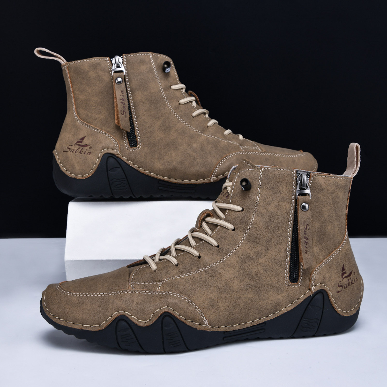 Dakaela Men's Suede Chukka Boots Lightweight Barefoot Walking Shoes High Top Slip on Hiking Sneakers