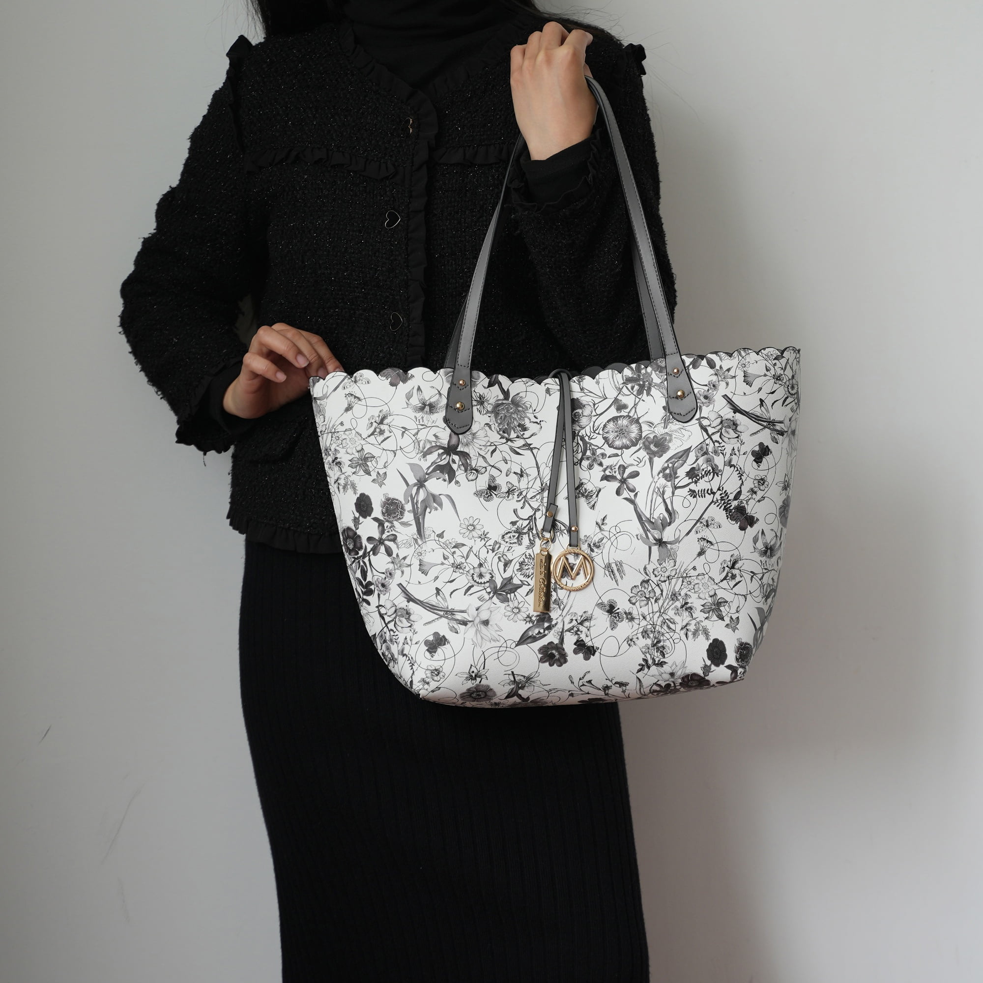 MKF Collection Danielle Tote Floral Bag, Crossbody Pouch Handbag Reversible Shopper Women's Purse Large Capacity for Weekend by Mia K - White Blush