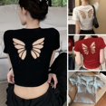 thumbnail image 1 of PFDDRW Womens Butterfly Shaped Open Back Crop Top T-shirt GXK, 1 of 8
