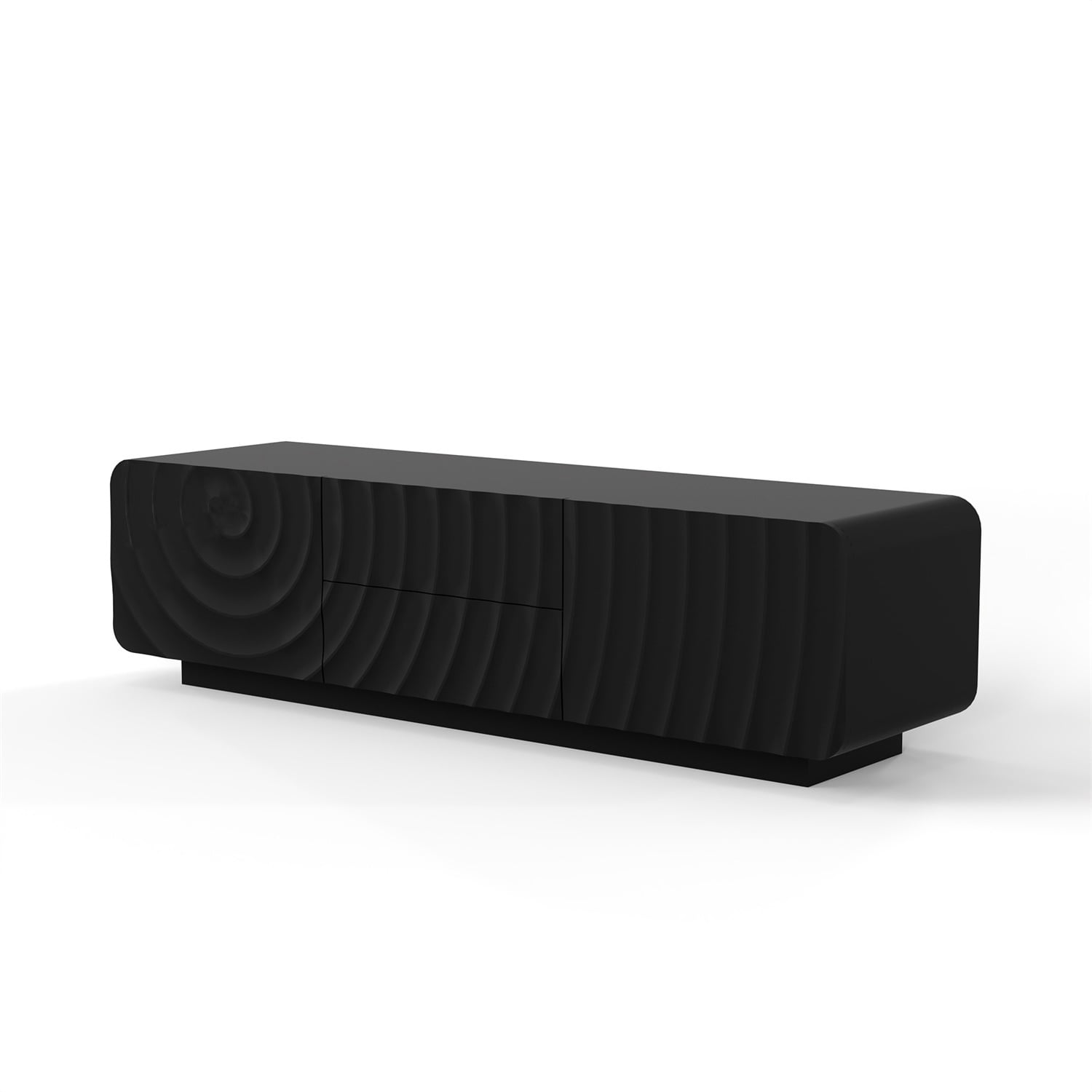 Hommoo 58" Modern Unique Spiral Wave Design TV Stand With Storage Cabinet And 2 Drawers, TV Console Entertainment Center for Living Room, Bedroom, Black
