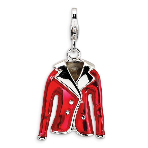 Sterling Silver Amore La Vita Polished 3-D Red Enameled Jacket Charm Pendant with Fancy Lobster Clasp