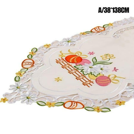 

Spring Easter Color Eggs Embroidery Table Runner Tablecloth Doily White New