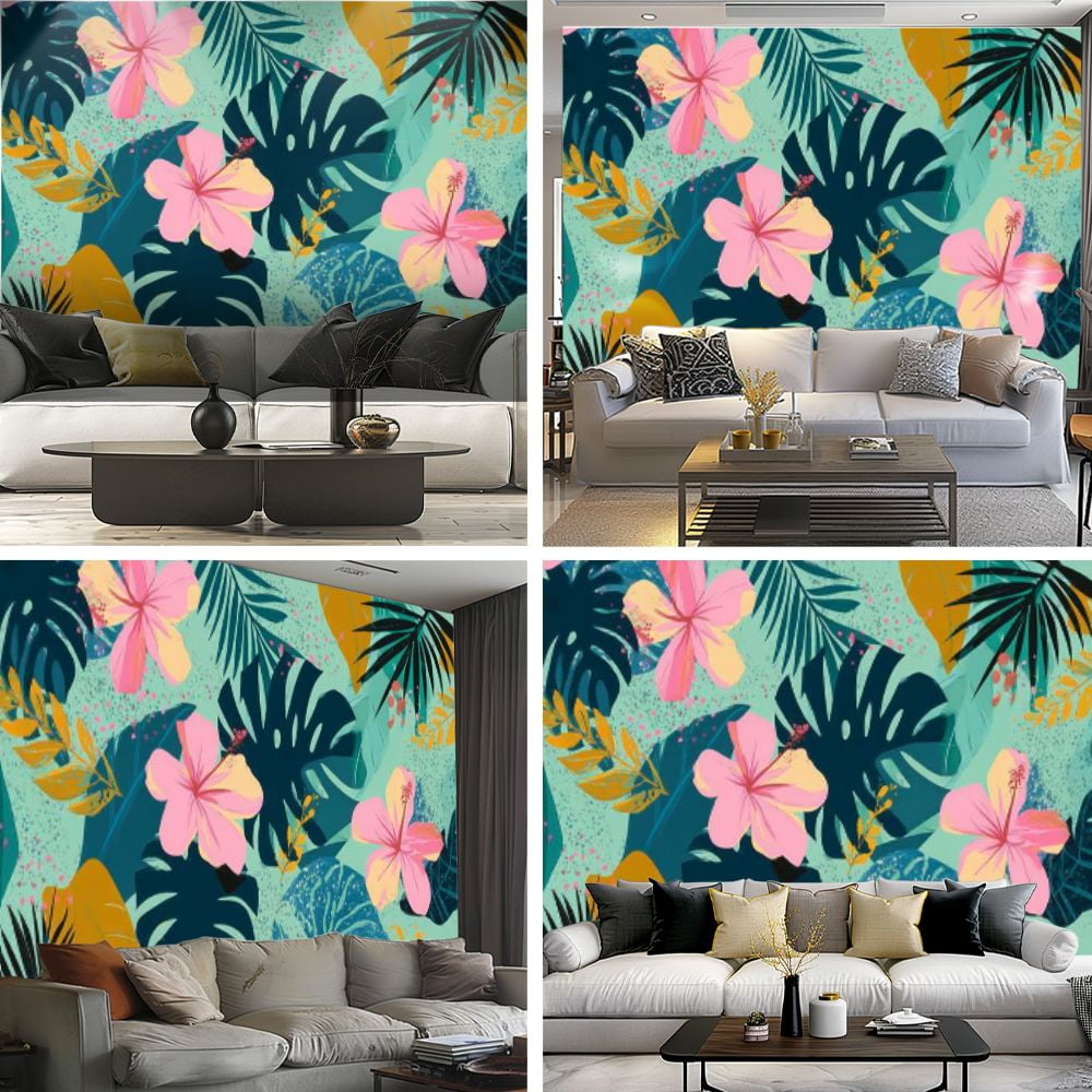 Peel and Stick Wallpaper Tropical flowers Mid Century Modern Art Future Abstract artistic palm Modern Art Wall Mural Decor Self Adhesive and Removable 69in x 98in
