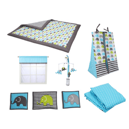 Bacati Elephants 10 Piece Crib Bedding Set, Aqua