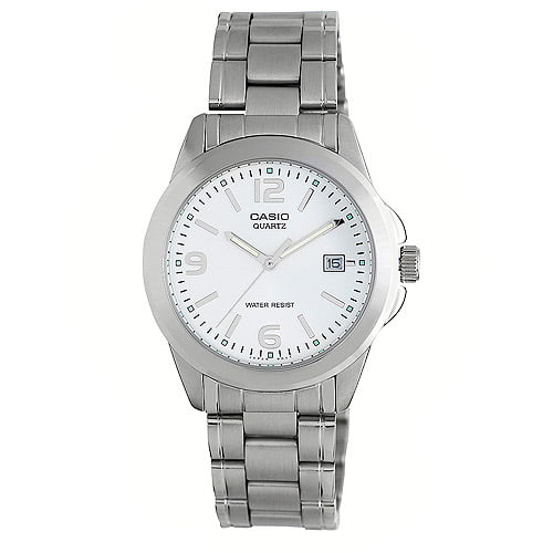 Casio - Casio Men's Stainless Steel Analog Bracelet Watch, White Dial ...