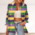 thumbnail image 4 of Sexlip Womens Mardi Gras Striped Button Down Shirt Long Sleeve Design Breathable Fabric Relaxed Silhouette for Casual Outings Green XL, 4 of 9