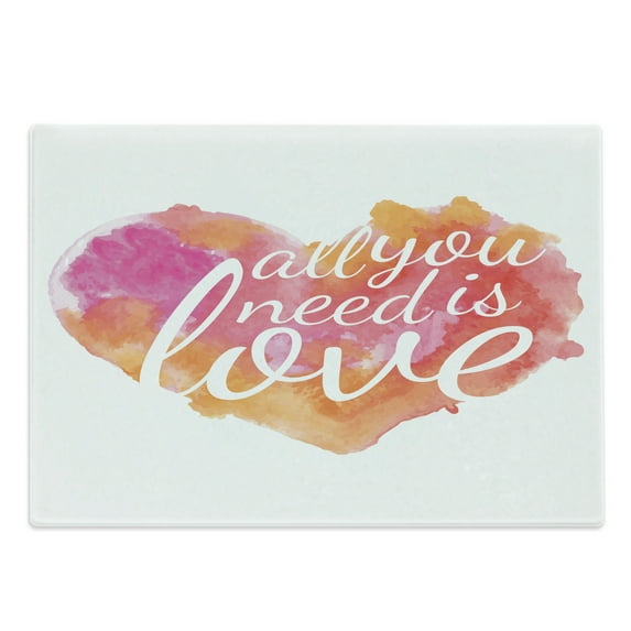 Saying Cutting Board, All You Need is Love Words in Colorful Watercolor Splash Background Art Print, Decorative Tempered Glass Cutting and Serving Board, Large Size, Red Fuchsia, by Ambesonne