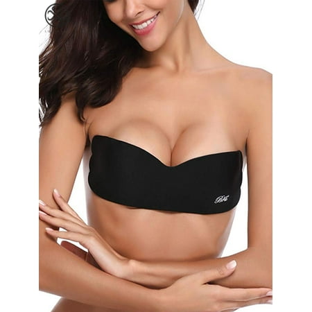 Luxtrada Women Silicone Self Adhesive Invisible Bra Breast Lift Up Strapless Backless Push Up Bra  Black  C-D Cup