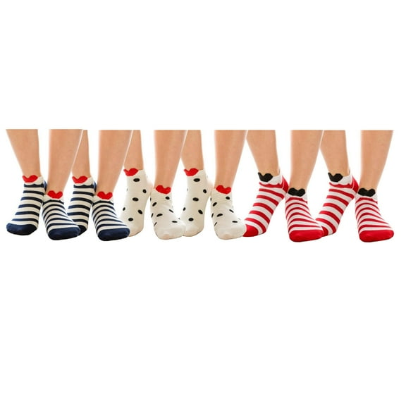 Fashionazzle Women's and Girls Novelty Cute Socks Stripe and Polka dots Casual Cotton Ankle Socks (Pack of 6)