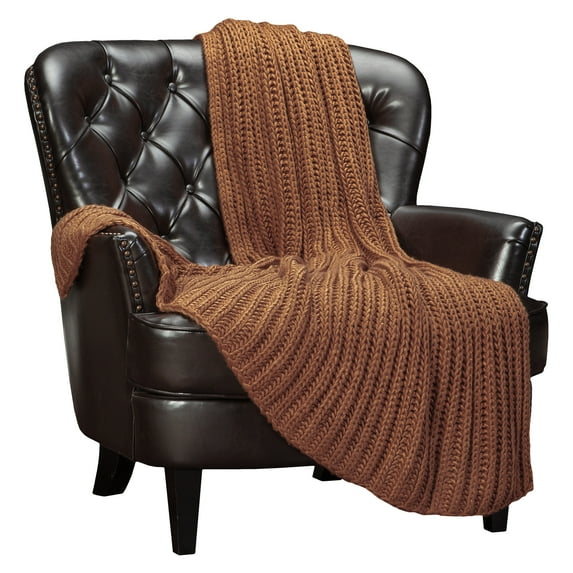 Chanasya Chunky Knit Fluffy Brown Caramel Throw Blanket - Contemporary Textured Super Soft Warm Cozy Plush lightweight Acrylic Knitted Blanket for Couch Bed Sofa Chair Cover Living Bed Room - Caramel