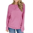 thumbnail image 2 of WREESH Womens Fashion Crewneck Sweatshirts Solid Color Comfortable Long Sleeve Casual T-Shirt Blouse Pullover Pink, 2 of 6