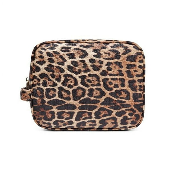 Daisy Rose Cosmetic Toiletry Bag PU Vegan Leather Travel Bag for Women - Leopard