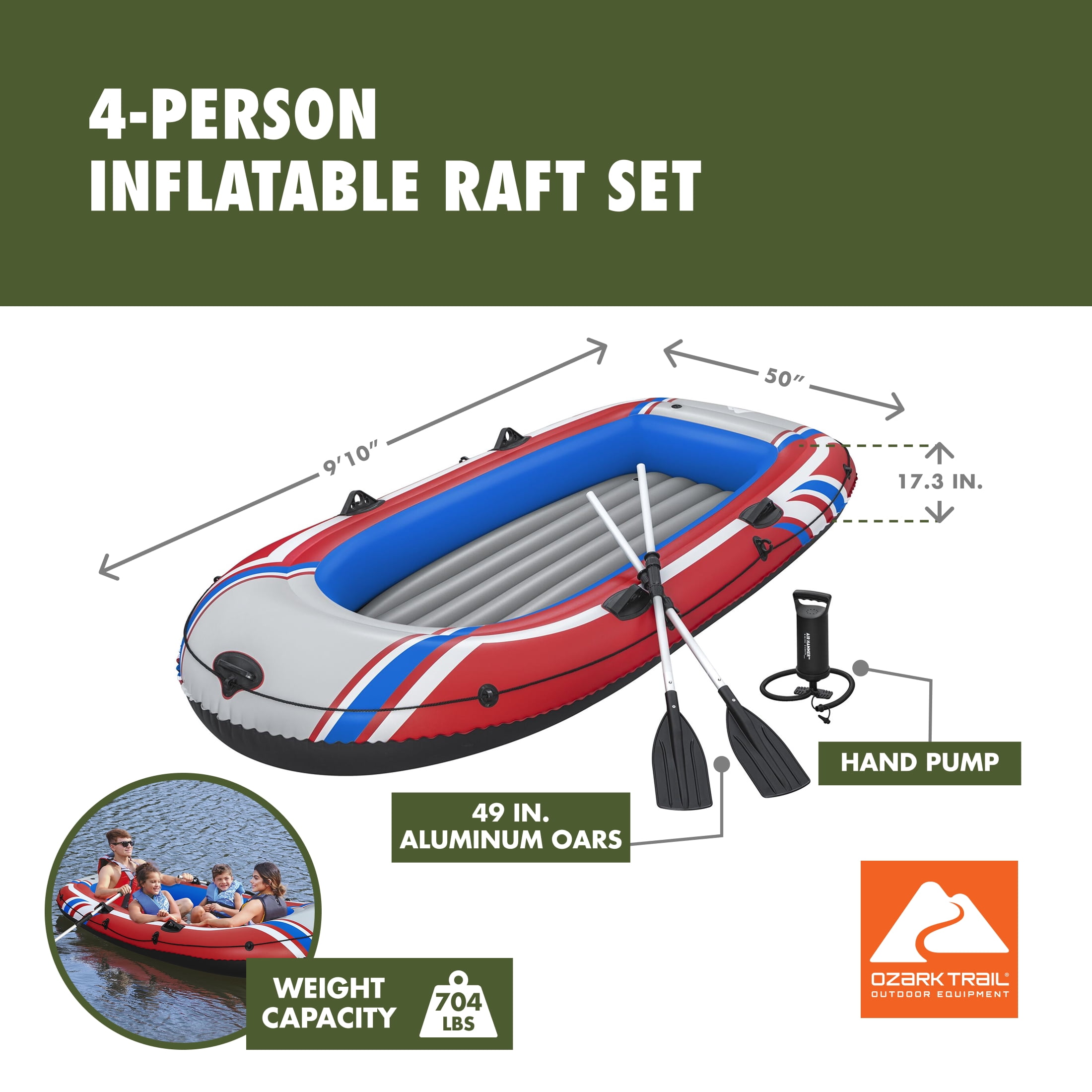 Ozark Trail 4-Person Inflatable Recreational Raft Set 9'10" x 50"