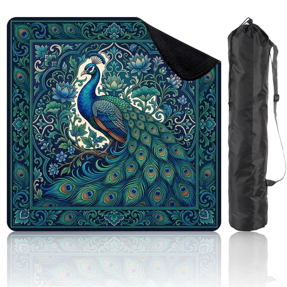 31.5" x 31.5" Mahjong Mat with Carrying Bag Peacock Bird Chinoiserie Non-Slip Noise Reduction Game Mat for American Mahjong Table Cover Game Night Decor Hostess Gift