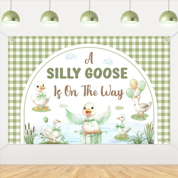5x3FT Green Silly Goose Baby Shower Backdrop Decorations for Boys Girls, A Silly Goose is On The Way Backdrop Banner Photography Background for Baby Shower Gender Reveal Party