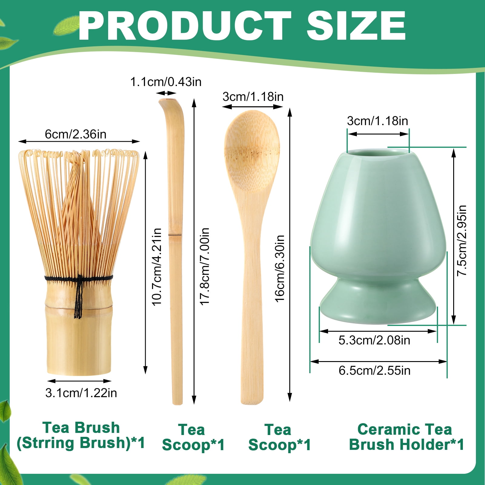Topekada 4Pcs Matcha Whisk,Eco-Friendly Bamboo Whisk for Matcha with Ceramic Whisk Holder,Bamboo Chasen and Scoops,Sustainable Tea Tools for Beginners,Easy Clean Matcha Whisk Kit
