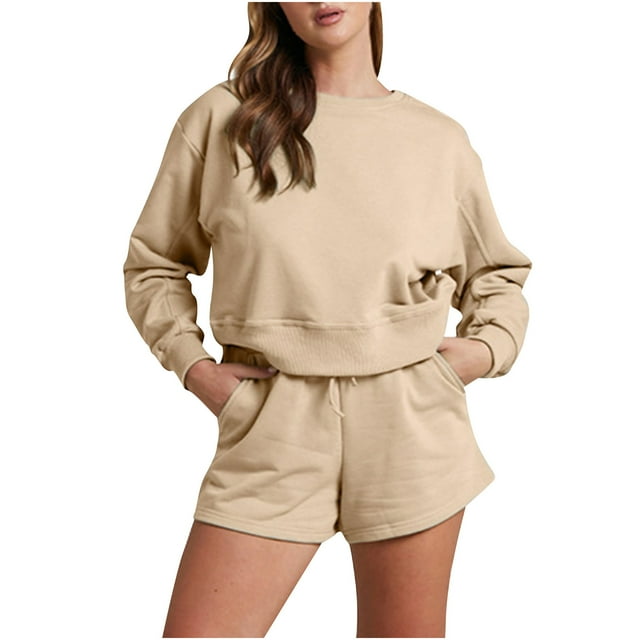 Yuyuzo Womens Sweatsuits 2 Piece Set Long Sleeve Oversized Sweatshirts and Shorts Matching Sweat Set Tracksuits