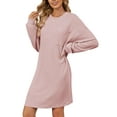 thumbnail image 5 of Deago Women's Knit Long Sleeve Dress Loose Fit Casual Crew Neck Flowy Mini Dresses with Pocket Fall Winter Fashion (Pink, S), 5 of 10