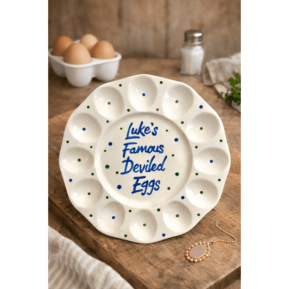Personalized Ceramic Deviled Egg Serving Tray, Custom Egg Platter with Name, Decorative Egg Plate for Parties, Custom Gift