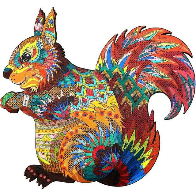 Unique Wooden Puzzles for Adults Squirrel Animal Shape Magic Wooden Jigsaw Puzzle Difficult Irregular Wooden Puzzles with Unique Pieces, 100 Piece, Sm