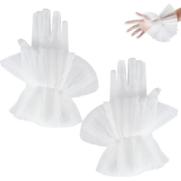 Short Tulle Ruffle Gloves for Women Mesh Gloves Wedding Evening Opera Tea Party Prom Gloves Costume Accessories White